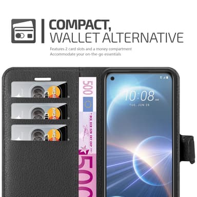 HTC Desire 22 PRO Suojakuori Lompakkokotelo (Musta)