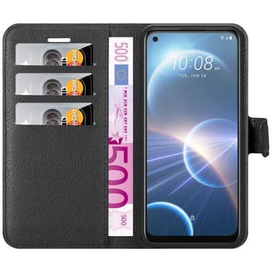 HTC Desire 22 PRO Suojakuori Lompakkokotelo (Musta)