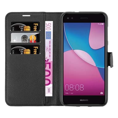 Huawei Enjoy 7 Suojakuori Lompakkokotelo (Musta)