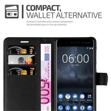 Nokia 6 2017 Suojakuori Lompakkokotelo (Musta)