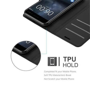 Nokia 6 2017 Suojakuori Lompakkokotelo (Musta)