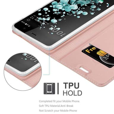 HTC U PLAY Suojakuori Lompakkokotelo (Vaaleanpunainen)