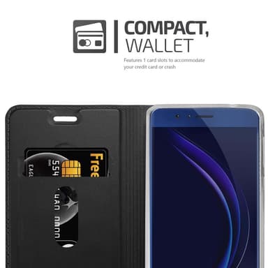 Honor 8 / 8 PREMIUM Suojakuori Lompakkokotelo (Musta)