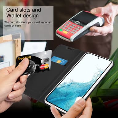 Samsung Galaxy S22 Suojakuori Lompakkokotelo (Musta)
