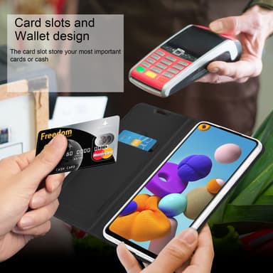 Samsung Galaxy A21s Suojakuori Lompakkokotelo (Musta)