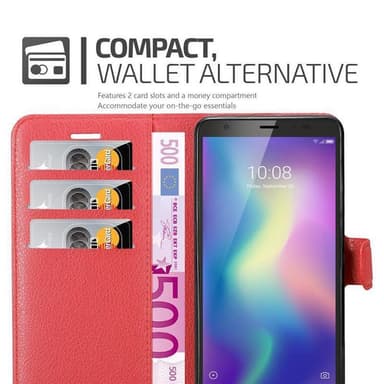 ZTE Blade A5 2019 Suojakuori Lompakkokotelo (Punainen)