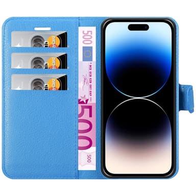 iPhone 14 PRO MAX Suojakuori Lompakkokotelo (Sininen)
