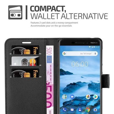 Nokia 6.1 Suojakuori Lompakkokotelo (Musta)