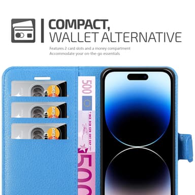 iPhone 14 PRO MAX Suojakuori Lompakkokotelo (Sininen)