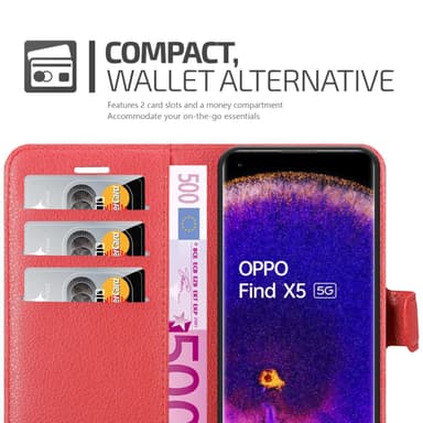 Oppo FIND X5 Suojakuori Lompakkokotelo (Punainen)