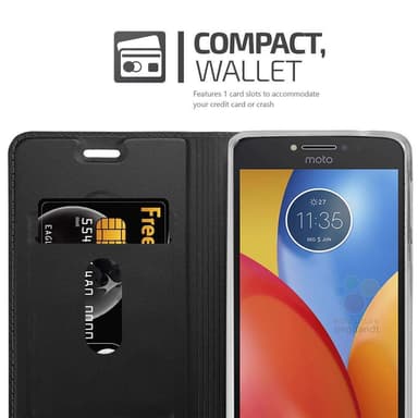 Motorola MOTO E4 Suojakuori Lompakkokotelo (Musta)