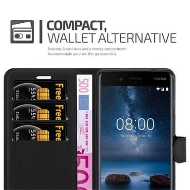 Nokia 8 2017 Suojakuori Lompakkokotelo (Musta)
