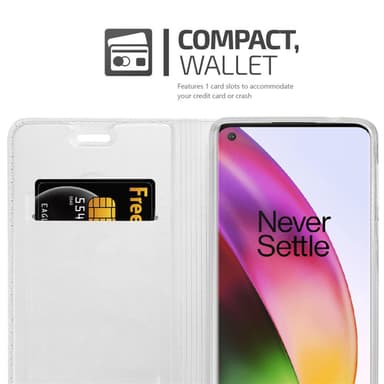 OnePlus 8 Suojakuori Lompakkokotelo (Hopea)
