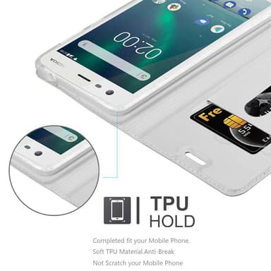Nokia 2 2017 Suojakuori Lompakkokotelo (Hopea)
