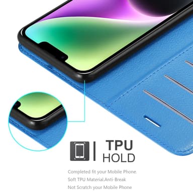 iPhone 14 PLUS Suojakuori Lompakkokotelo (Sininen)