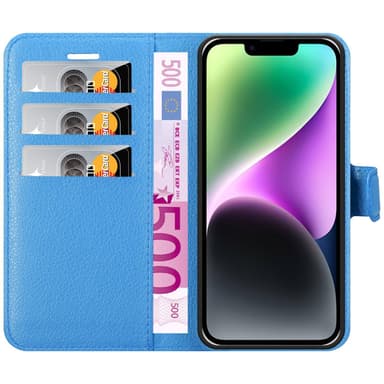 iPhone 14 PLUS Suojakuori Lompakkokotelo (Sininen)