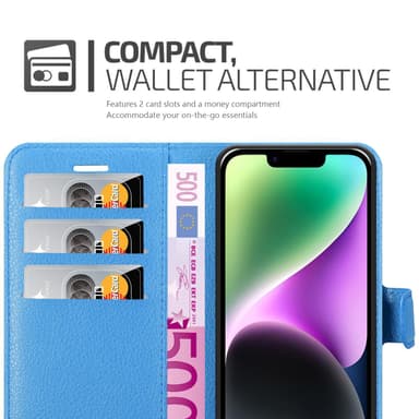iPhone 14 PLUS Suojakuori Lompakkokotelo (Sininen)