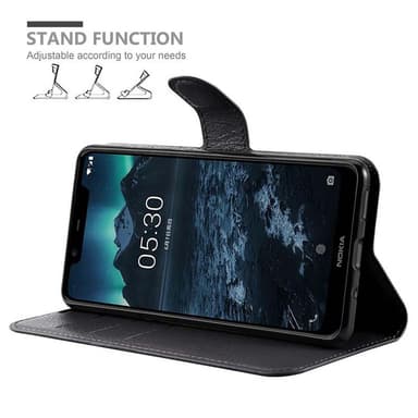 Nokia 5.1 Suojakuori Lompakkokotelo (Musta)