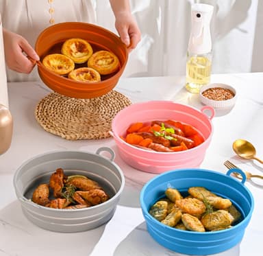Kokoontaittuva pyöreä Airfryer-astia silikonia Ruskea 19 cm
