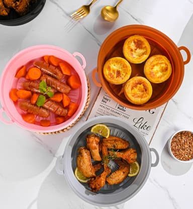 Kokoontaittuva pyöreä Airfryer-astia silikonia Ruskea 19 cm
