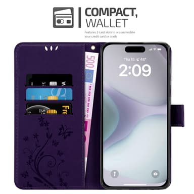 iPhone 16 PLUS Suojakuori Lompakkokotelo (Violetti)