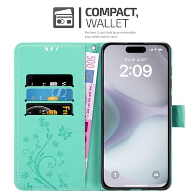 iPhone 16 PLUS Suojakuori Lompakkokotelo (Turkoosi)