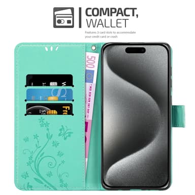 iPhone 16 PRO MAX Suojakuori Lompakkokotelo (Turkoosi)