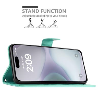 iPhone 16 PLUS Suojakuori Lompakkokotelo (Turkoosi)