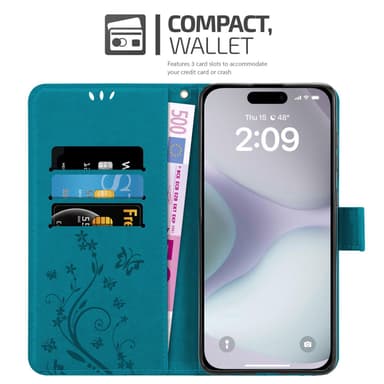 iPhone 16 PLUS Suojakuori Lompakkokotelo (Sininen)