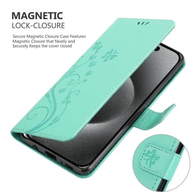 iPhone 16 PRO MAX Suojakuori Lompakkokotelo (Turkoosi)