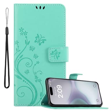 iPhone 16 PLUS Suojakuori Lompakkokotelo (Turkoosi)