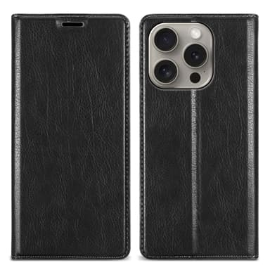 iPhone 16 PRO MAX Suojakuori Lompakkokotelo (Musta)
