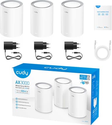 Cudy M3000 WiFi 6 mesh järjestelmä (3 kpl)