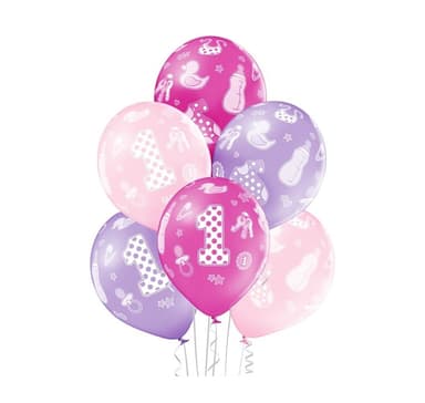 Lateksisetti ""1st Birthday Girl"" (6 kpl)