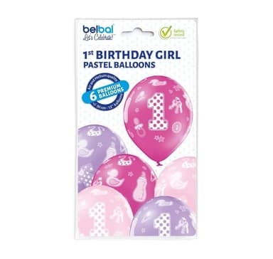 Lateksisetti ""1st Birthday Girl"" (6 kpl)