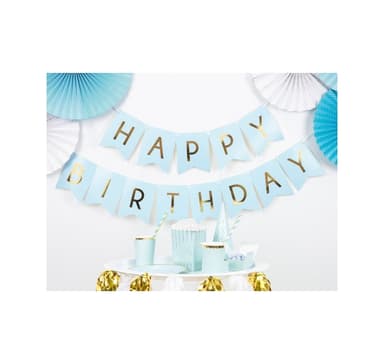 Banner Happy Birthday, vaaleansininen 15*175cm