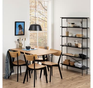Ruokapöytä ROXBY, 80/120x80xH76cm, tammi/musta