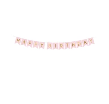 Banner Happy Birthday, vaaleanpunainen 15*175cm
