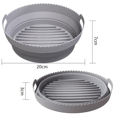Kokoontaittuva pyöreä Air Fryer silikonimuoto 20 cm Harmaa 20 cm