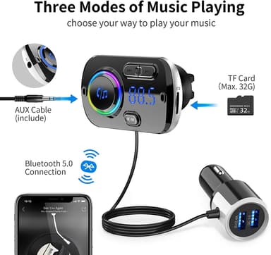 Langaton FM-lähetin autoon Bluetooth 5.0 QC3