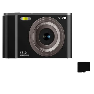 Digikamera 2.7K 48MP 1080P, 16x zoom, 32GB kortti Musta