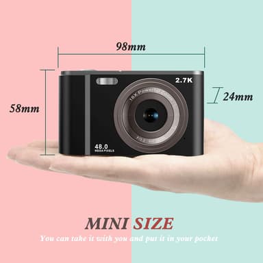 Digikamera 2.7K 48MP 1080P, 16x zoom, 32GB kortti Musta