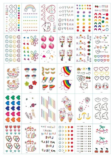 Hankaus - väliaikaiset tatuoinnit 30 arkkia värikkäillä kuvioilla