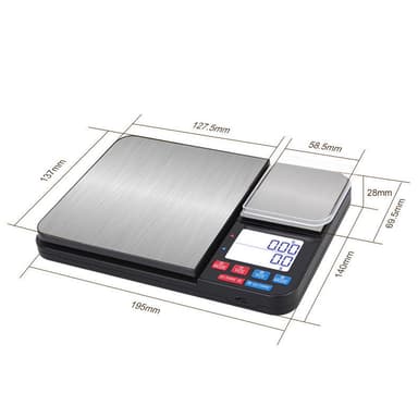 Digitaalinen keittiövaaka kaksinkertaisella vaakalevyllä 10 kg/1g ja 500g/0,01g