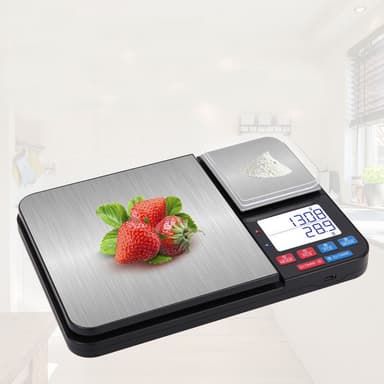 Digitaalinen keittiövaaka kaksinkertaisella vaakalevyllä 10 kg/1g ja 500g/0,01g