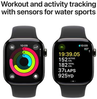 Apple Watch S10 42mm GPS+Cel (liuskekivi titaani/musta Sport Band) M/L