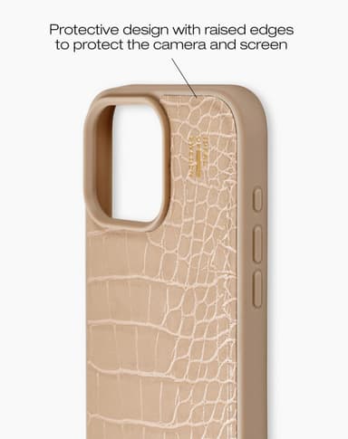 Vegan Leather Case iPhone 16PR Warm Beige Croco