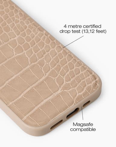 Vegan Leather Case MagSafe iPhone 13/14/15 Warm Beige Croco