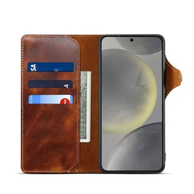Denior lompakkokotelo nahkaa Samsung Galaxy S25 Plus - Ruskea