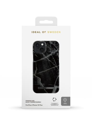 Printed Case MagSafe iPhone 15PL Black Thunder Marble